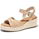 Coutgo Womens Platform Wedge Heels Sandals Espadrilles Open Toe Ankle Strap Twist Canvas Summer Beach Shoes