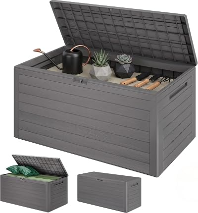 CASARIA 280L Waterproof Garden Storage Box Grey Plastic with Lid