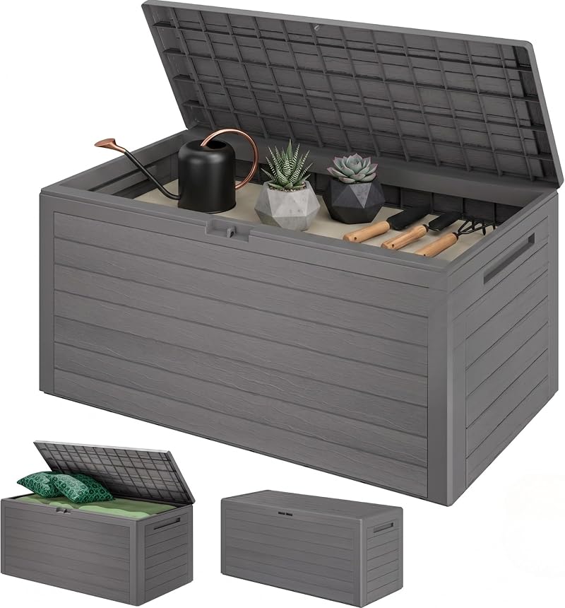 CASARIA 280L Waterproof Garden Storage Box Grey Plastic with Lid