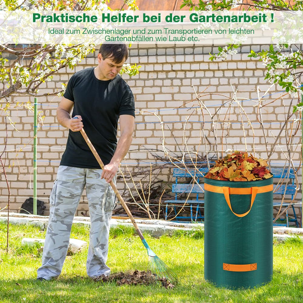Eurhomewit 3 Gartenabfallsack 272L Laubsack Gartensack mit Deckel und Griffen, Groß Stabile Gartensäcke Laubsammler, Selbststehend Abfallsack Stabil Grünschnittsäcke für Gras Laub Hecke Gartenabfall 2