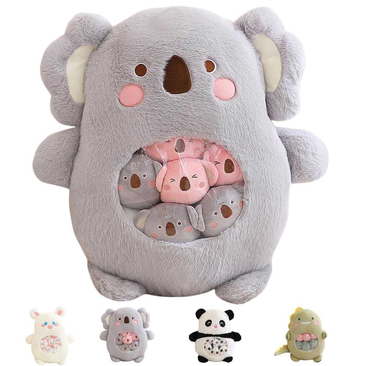 Aiuidun Koala Plush Stuffed Animal with 6 Removable Baby Koalas - Cute Squishy Snack Pillow, Soft & Huggable Plushie Toy, Best Gift for Girls, Kids, Koala Lovers
