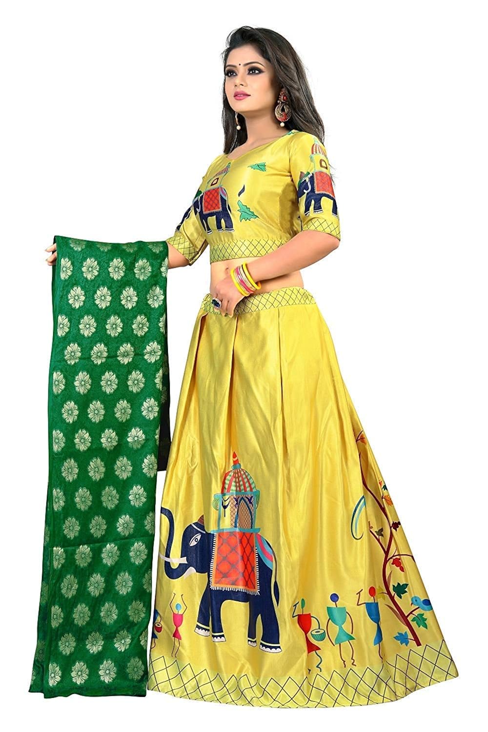 ethnicset women's lehenga choli with dupatta (yellow, free size)