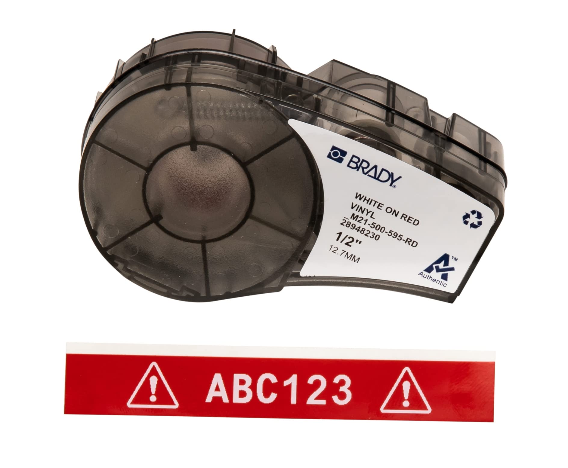 Brady Vinyl Label Tape for Label Printer M211 & M210 - Self Adhesive Vinyl Printer Labels - White on Red (12.70mm x 6.40m) - M21-500-595-RD