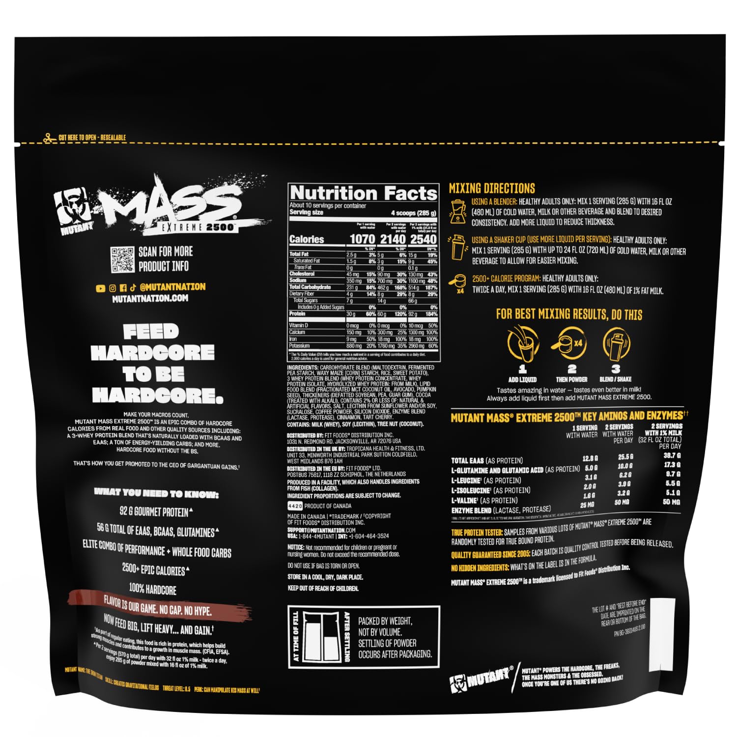 Mutant Mass Extreme Gainer – Whey Protein Powder – Build Muscle Size and Strength – High Density Clean Calories (Triple Chocolate, 6 lbs)