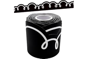 Teacher Created Resources Black with White Squiggles Die-Cut Rolled Border Trim - 50ft - Decorate Bulletin Boards, Walls, Des