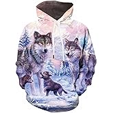 KYKU Wolf Hoodies for Men Pink Hoodie 3D Women Sweatshirt Pullover Graphic
