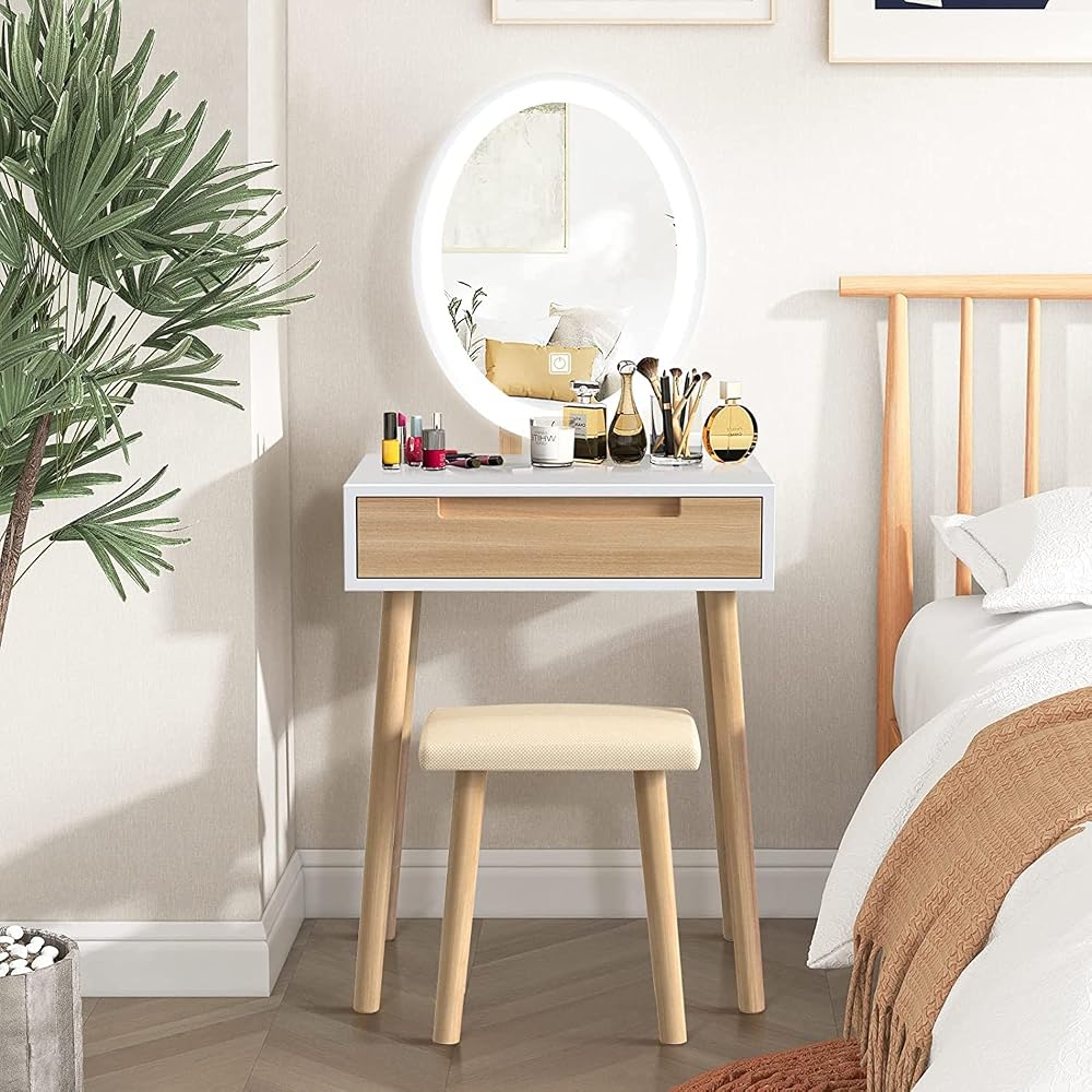 YOURLITE Makeup Vanity Dressing Table Mirror with LED Light and Stool