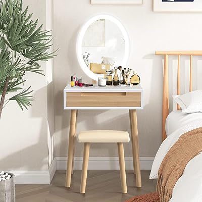 YOURLITE Makeup Vanity Dressing Table Mirror with LED Light and Stool