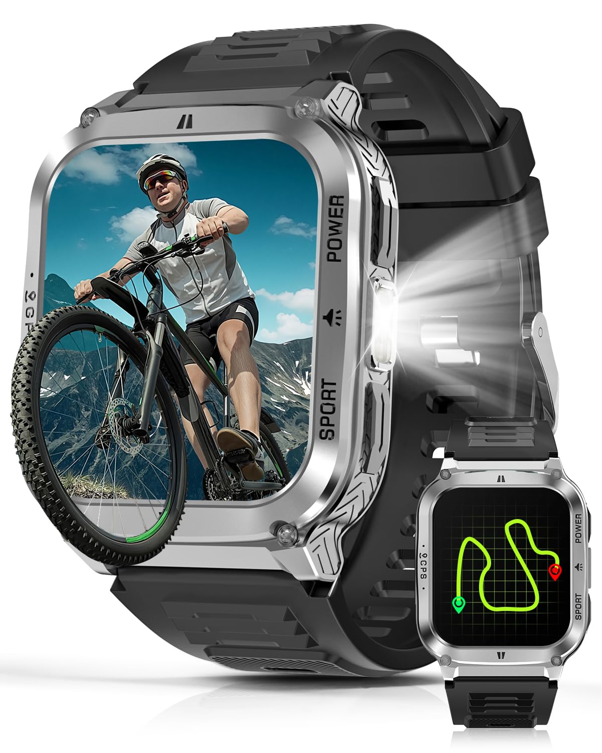 Photo 1 of Military Smart Watches for Men - 1.83" GPS Smartwatch with Flashlight, Heart Rate, Sp02, Sleep Monitor, Bluetooth Call, Fitness Tracker for Android Phones & iPhone,Outdoor Sports Watches,Silver