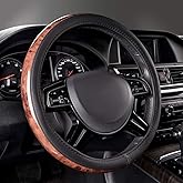 CAR PASS Wood Grain Microfiber Leather Steering Wheel Cover, Universal Fit for 14 1/2-15 inch Black Steering Wheel, Anti-Skip Veins Design,Cars, Suvs,Vans, Sedans (Black)