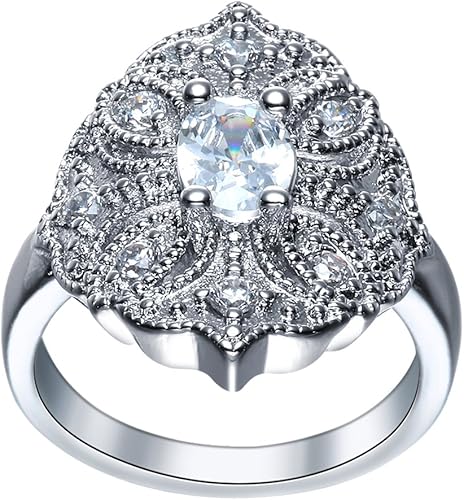 Amazon ビグッド Bigood おしゃれ シルバー925 ジュエリー リング指輪 レディース ファッションリング 花型透明 キュービックジルコニア 人気 誕生日 ギフト アクセサリー ９号 リング 通販