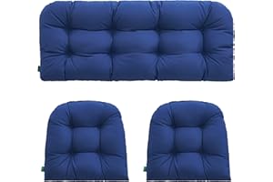 YOOZEKU Outdoor/Indoor All Weather Tufted Wicker Chair Cushions of 3 Pieces, 1 Loveseat and 2 U-Shape Waterproof Cushions for Patio Furniture,Wicker Loveseat,Bench-Navy Blue