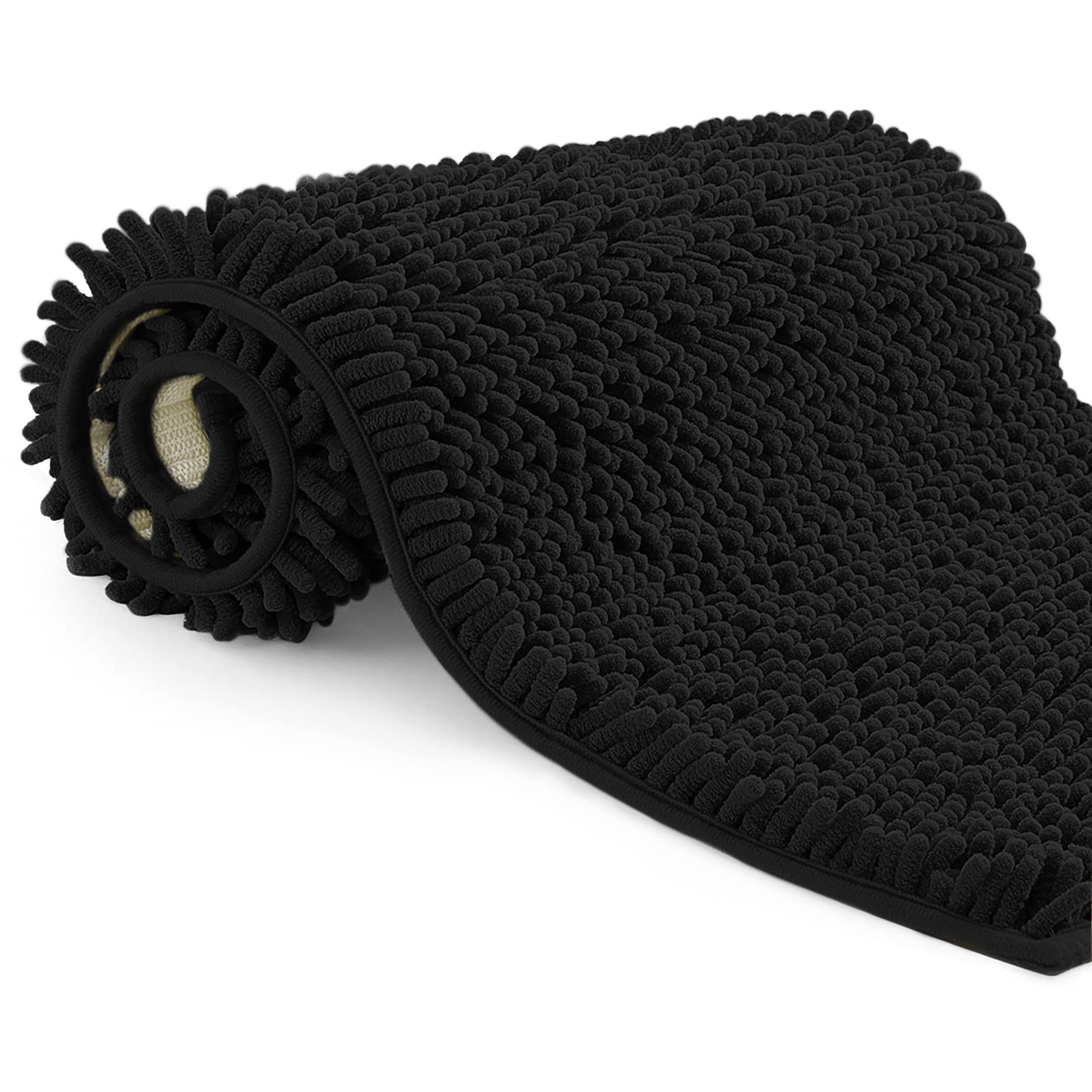 Poligono Microfiber Bathroom Rug, Long Pile 50x80 cm, WC Mats, Soft, Non-slip, Black