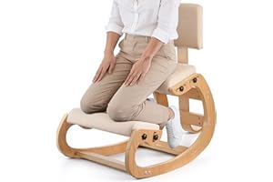 VEVOR Ergonomic Kneeling Chair, Wooden Posture Knee Chair with Adjustable Thick Foam Cushions, Backrest and Wood Frame, Adjus