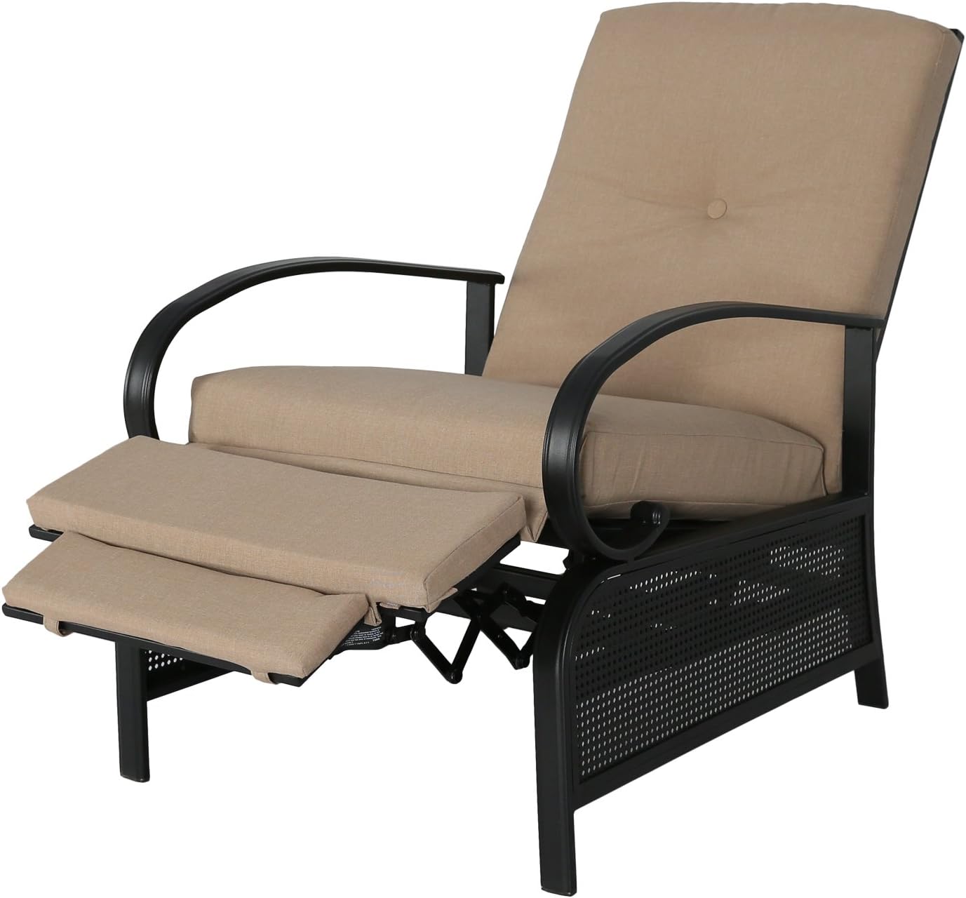Ulax Furniture Patio Recliner Chair Automatic Adjustable Back Outdoor Lounge Chair with 100% Olefin Cushion (Beige): Kitchen & Dining
