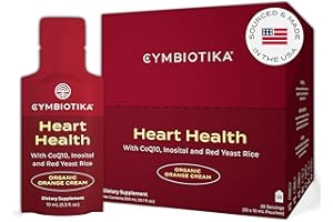 CYMBIOTIKA Heart Health Supplement with CoQ10, Red Yeast Rice & Inositol, Gluten Free Supplements to Support Circulation & Aging, Organic Orange Cream Flavor, 30 Pack