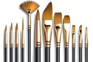 12 PCS Nylon Bristle Brushes Set for Artists and Amateurs - Flat Brushes for Watercolor Oil Paint Acrylic Painting (12pcs-Com
