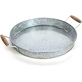 Gathery Galvanized Round Tray w/Wooden Handles for Home, Office, Party, Wedding, Spa, Serving (Original)