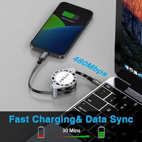 MINLU USB Type C to Lightning Cable 4Ft 2Pack, Retractable iPhone