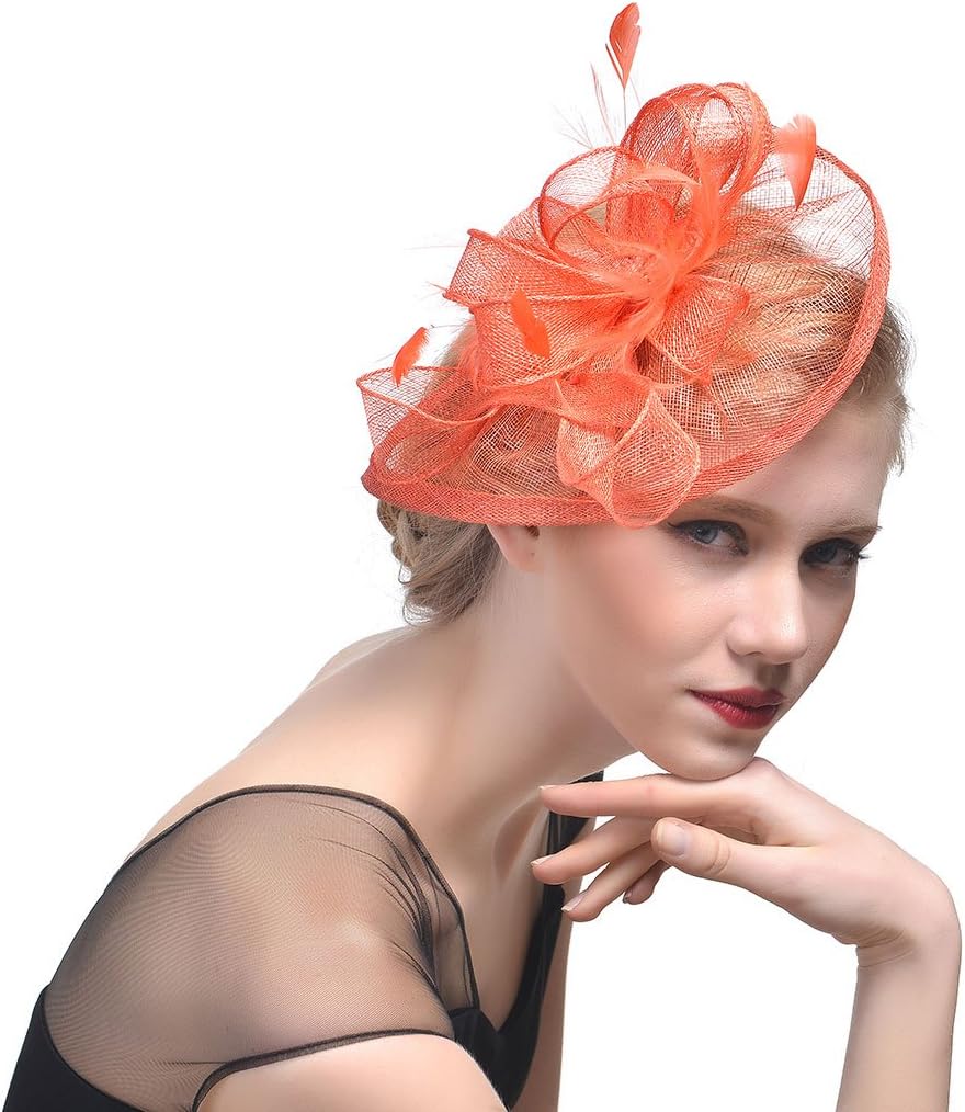 Penny Mesh Hat Fascinator with Mesh Ribbons and Black Feathers