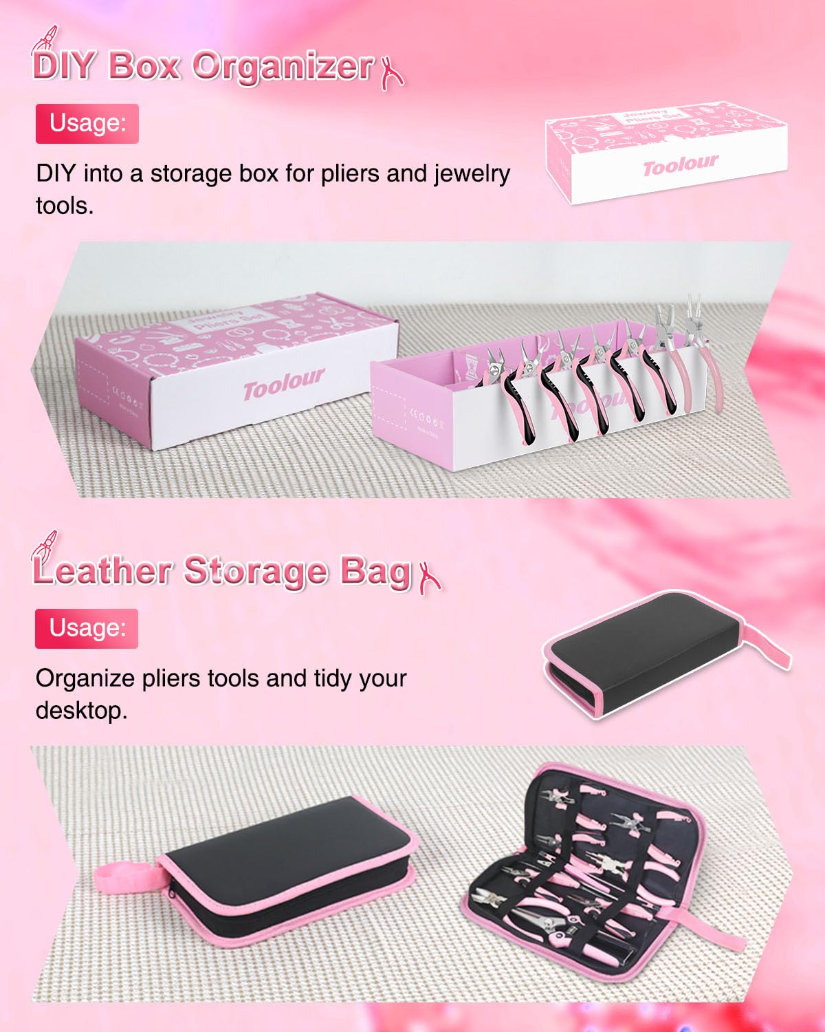 Toolour Jewelry Pliers Set Jeweler Making Tools with 6 Rolls Beading Wire Kit for Jewelry Supplies DIY Hobby Repair Crimping Wrapping,Pink Professional Craft Pliers for Adults Beginner