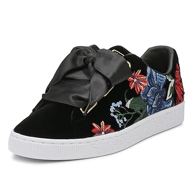 puma basket heart embroidered women's