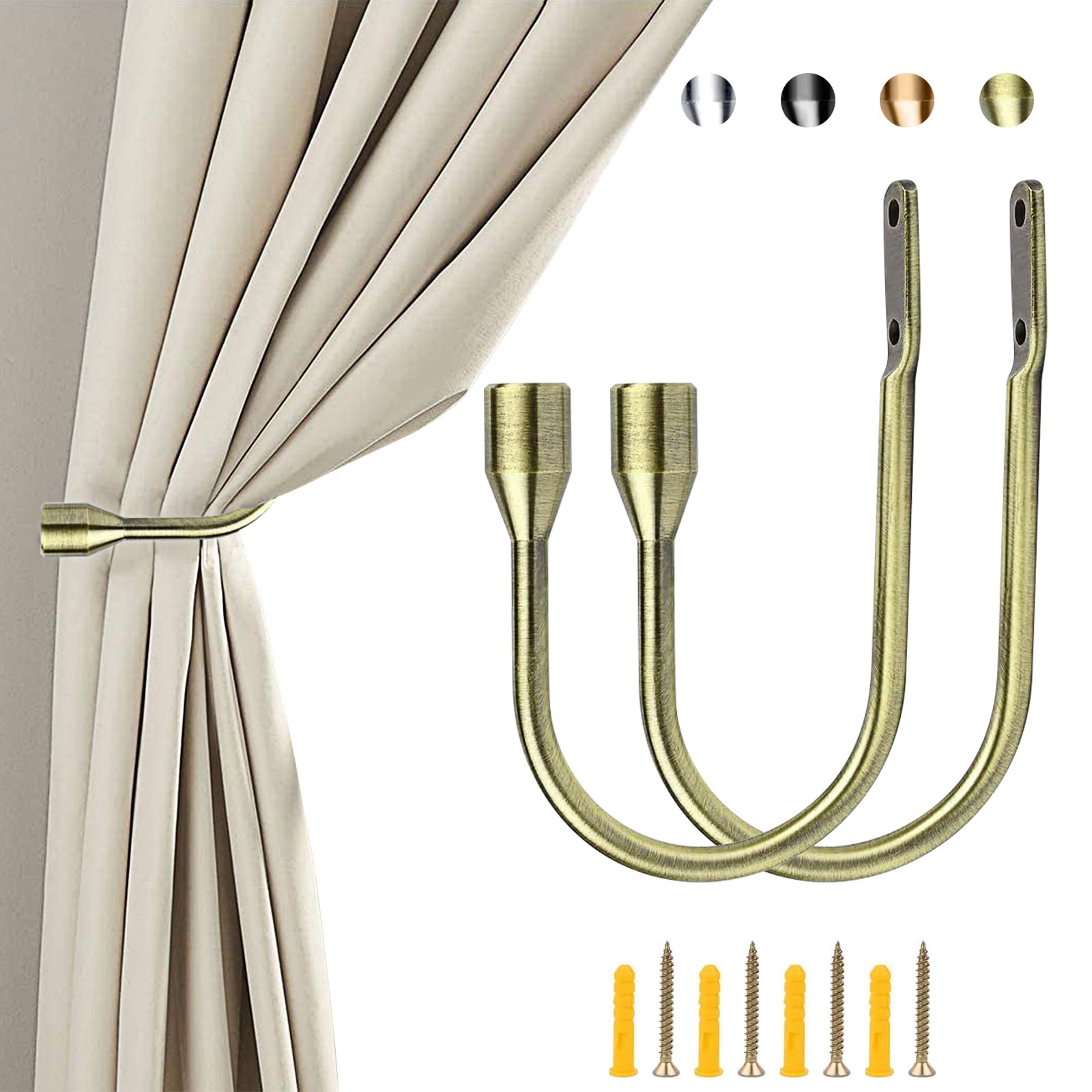 ALEENFOON U Design Curtain Tieback Hook Tieback Metal Curtain Tie Back Holdbacks Curtain Tiebacks 2 Pieces (Bronze)