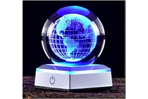 Aircee 3D Crystal Ball Earth Model, with Led Lamp Stand, 3.15'' Globe World Map Planets Glass Ball Decor, Engraved Crystal Sphere with Gift Box, 6 Color Light, Romantic Gifts for Kids Friends