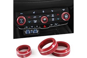 REMOCH for Dodge Durango Knob Cover 2021 2022 2023 2024 2025 2026 Air Condition Decorated Button Knob Covers AC Switch Volume Tune Controller Aluminum Alloy Trim (Red)