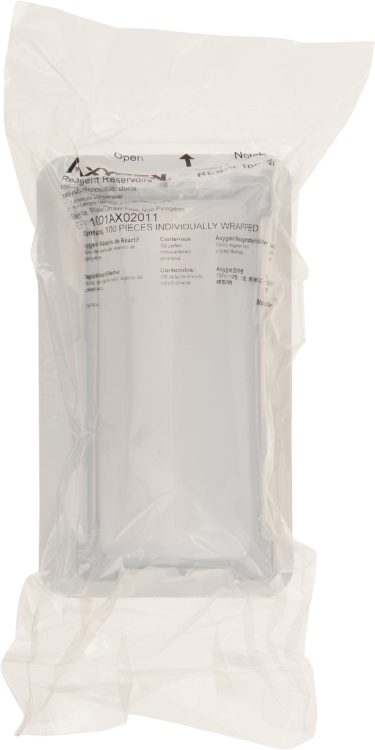 Axygen RES-V-100-SI Polystyrene V-Bottom Disposable Reagent Reservoir, Sterile, Individually Wrapped, 100mL Capacity (Case of 100)