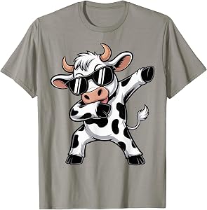 Funny Dabbing Cow Farm Animal Tees T Shirts for Men Women Boys Kids Toddler