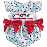 Ayalinggo 4th Of July Baby Girl Outfits Usa Flag Embroidery Newborn Infant Smocked Bubble Romper Memorial Day Clothes