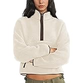 Yioaga Fleece Sweatshirts for Women Cropped Long Sleeve Half Zip Pullover Sherpa Jacket Warm Fuzzy Coats with Pockets