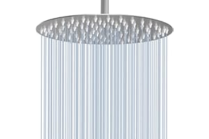 Voolan All Metal Rain Shower Head - High Flow Round Rainfall Showerhead - Waterfall Full Body Coverage - Universal Ceiling or Wall Mount (16 Inch, Brushed Nickel)