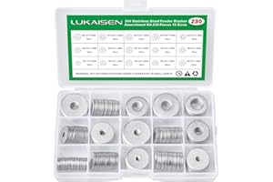 LUKAISEN 304 Stainless Steel Large Fender Washers Assortment Kit, 230 Pieces 15 Sizes – M3 M4 M5 M6 M8 M10 M12 Suitable for Furniture Installation, Ship Car Assembly, DIY Project, Electrical Connections