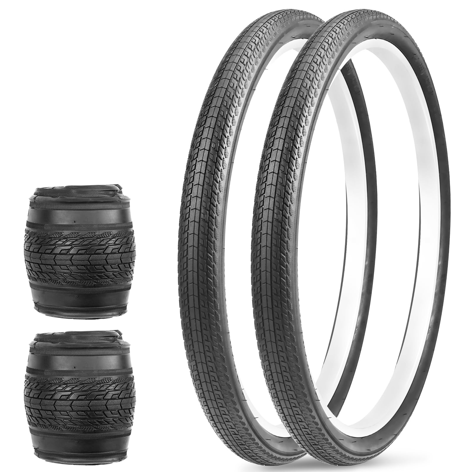 MEGHNA Bicycle Tyres Bike Tires Replacement Tyres: 20/24/26x1.75 Inch Folding Bike Tire for for Beach Cruiser Mountain Bikes MTB/BMX (2 Tires, 24x1.75 Inch)