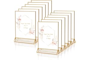 KILY-WILY Gold Frames 5 x 7 Acrylic Sign Holder Double Sided Wedding Table Number Holder Clear Plastic Gold Picture Frames Flyer Holder for Table Menu Photo Display-12 Packs