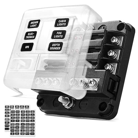 MICTUNING 6-Fach Sicherungshalter, ATO Sicherungskasten mit LED-Anzeige Schutzabdeckung für KFZ-Boot Marine-SUV