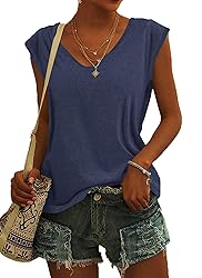 AUSELILY Womens Cap Sleeve T-Shirt Casual Loose Fit