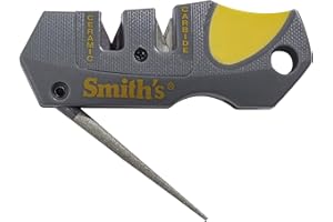 Smith's 50918 Pocket Pal Knife Sharpener - Preset Carbide & Ceramic Stone - Fold-Out Diamond Coated Rod - Outdoor Knife & Hoo