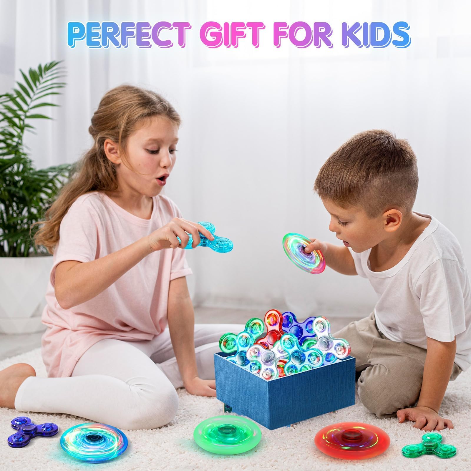 Fidget Spinner for Kids 2 Pack, Light up Sensory Fidget Toys Adults Kids 4-8-12 with Autism ADHD, Anxiety Toys Stress Relief Teen Boy Gifts, Glow in The Dark Party Favors Fidgets Classroom Prizes