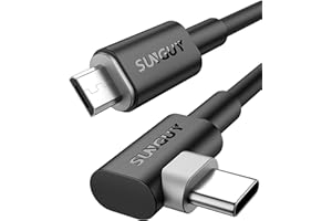 SUNGUY USB C to Micro USB OTG Cable, [2-Pack,1FT/0.3M] Short 90 Degree Angled Type C to Micro USB Android Charger Cable Compa