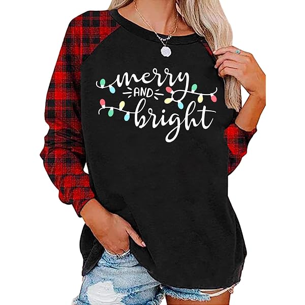 DUDUVIE Women's Merry Christmas Long Sleeve T-Shirt - Raglan Baseball Tee With Graphic Print - View #4
