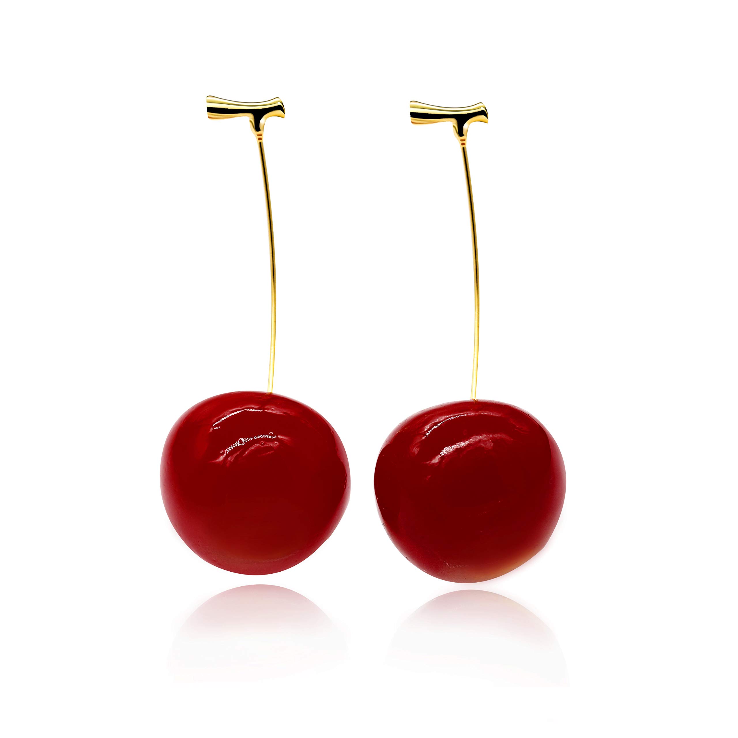 Uloveido 3D Lifelike Wine Cherry Drop Earrings Cute Funny Acrylic Resin Fruit Gold Dangle Earring for Girls Women Kids Gifts with Box