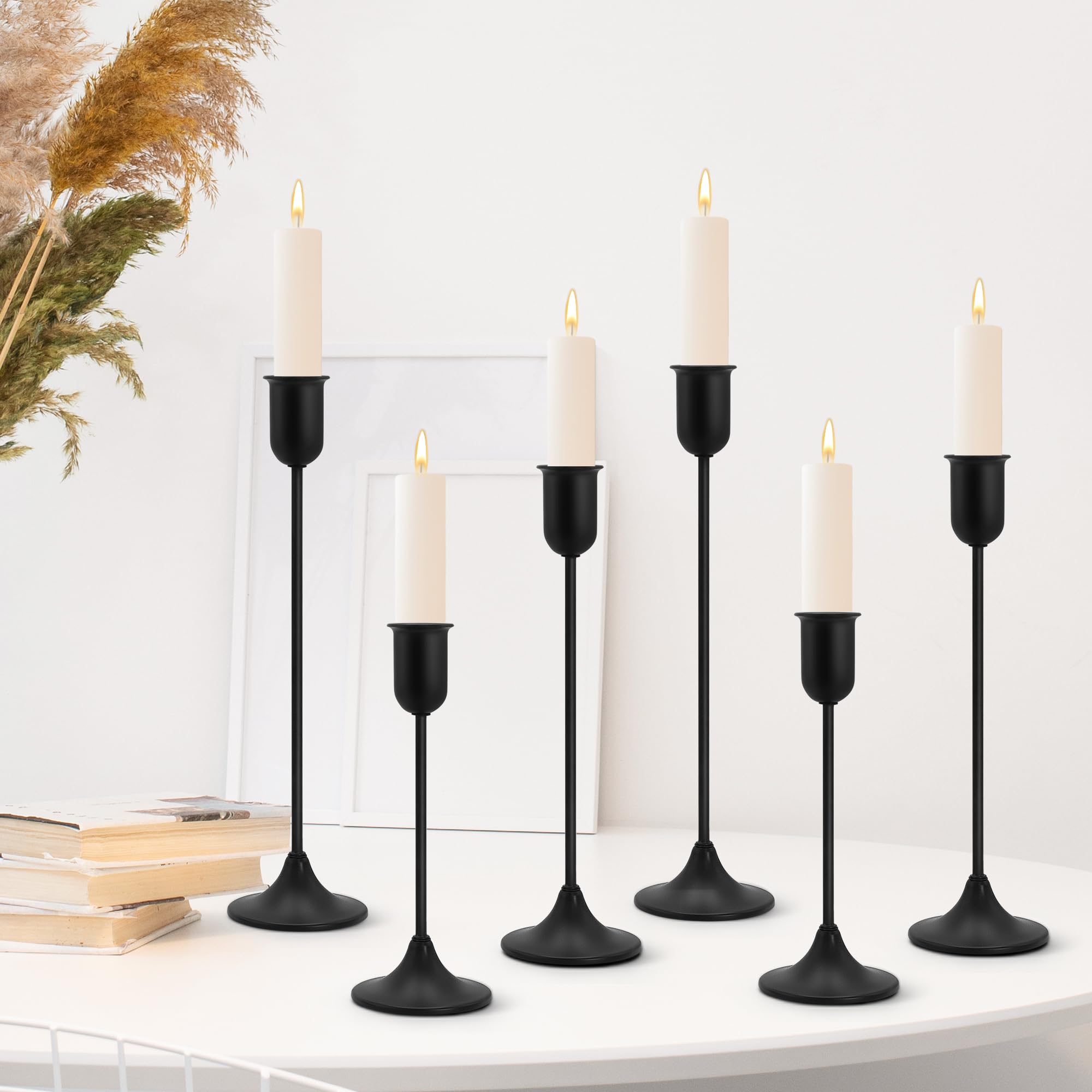 View 1 of 6 Pcs Black Candle Holders Set, Vintage Home Decor – Modern Taper Candlestick Holders for Wedding, Table Centerpieces – Great Gift for Housewarming, Birthday Parties, Wedding & Christmas Season