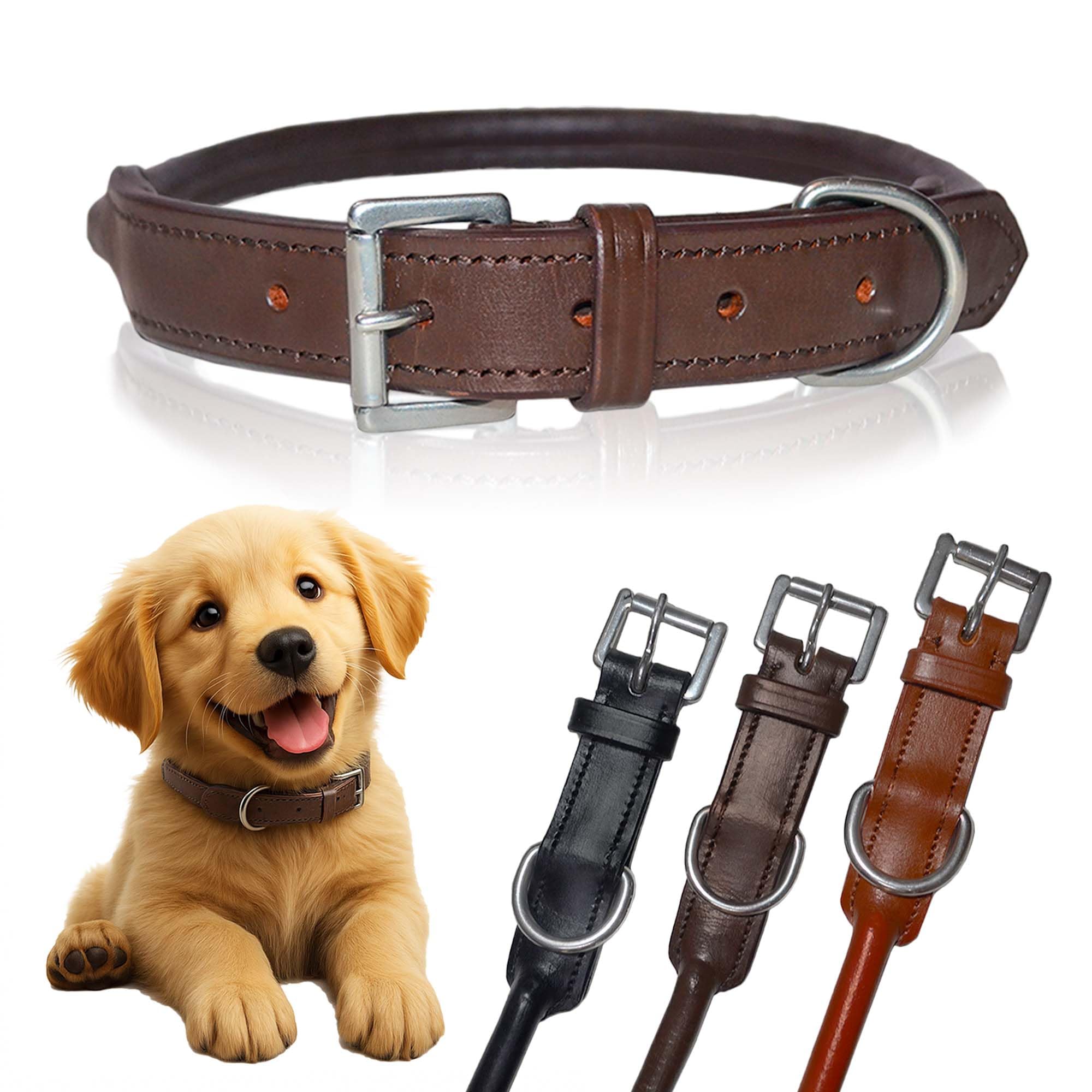SIE Rolled Leather Dog Collars (20'', Brown)