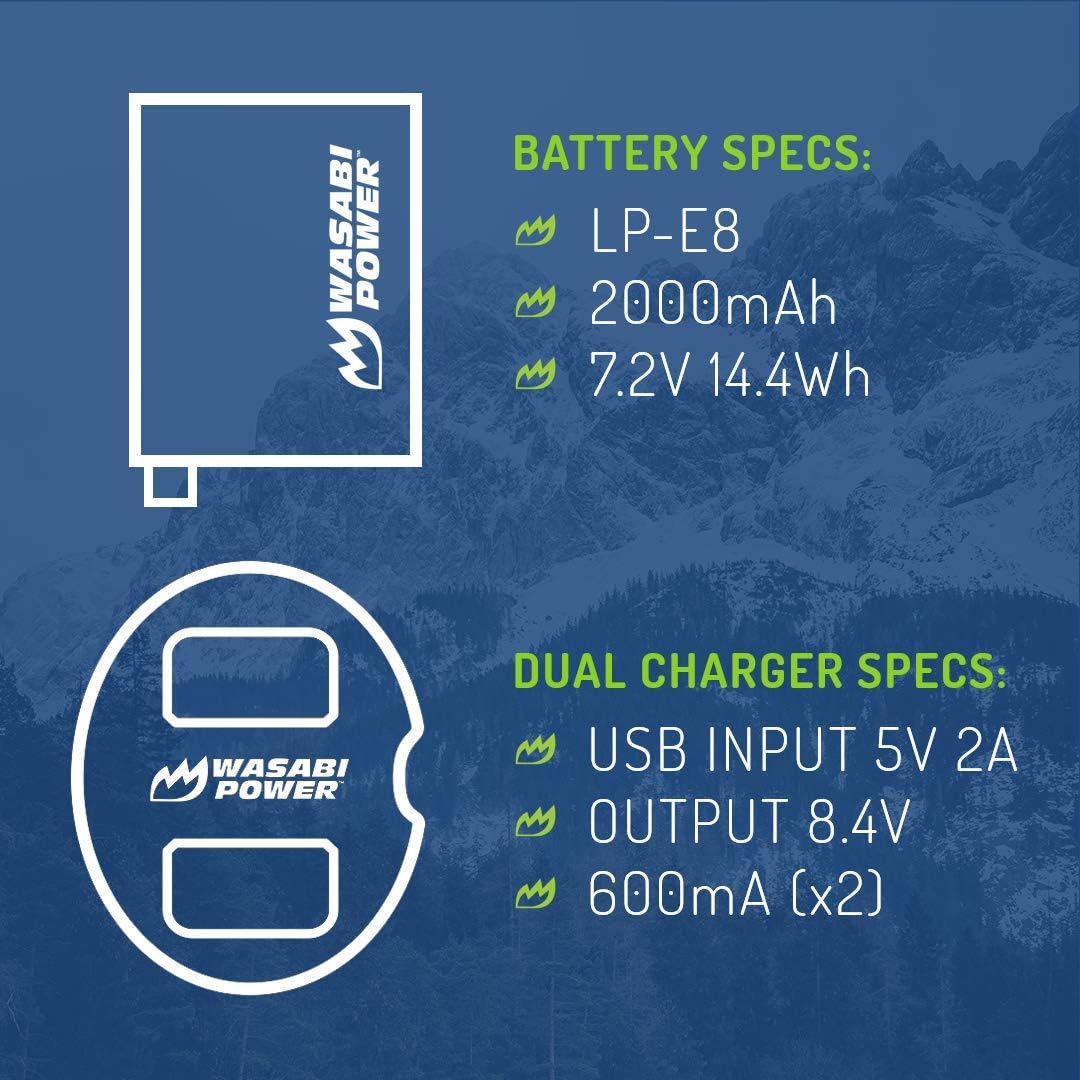 Wasabi Power Battery (2-Pack) and Dual Charger for Canon LP-E8 : Camera & Photo