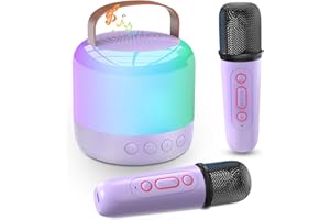 YIHEE Mini Karaoke Machine for Kids Adults Portable Bluetooth Speaker with 2 Wireless Microphones and Colorful Lights, Ideal Gift for Girls Boys Birthday Family Party (Purple 2 Mics)