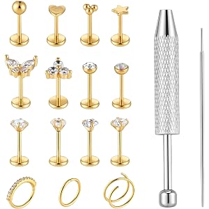 Fosaseua 14K Gold Nose Rings Studs for Women Men 20G Surgical Steel Threadless Push Flat Back Nose Stud Noses Ring Hoop for C