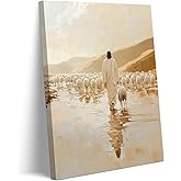 Jesus Leaves The 99 Sheep Canvas Wall Art Jesus Leads The Lost Lamb Wall Decor Picture Christ The Shepherd Bible Stories Posters Prints Painting for Living Room Bedroom Church Decoration Ready To Hang